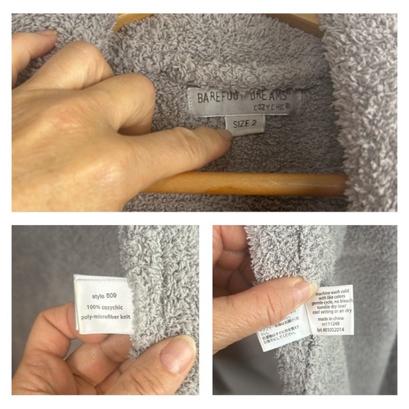 Barefoot Dreams Unisex Cozychic Robe Size 2 Gray Pockets Collar Cozy Loungewear - Picture 16 of 16